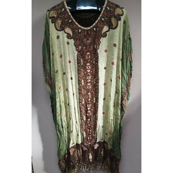 Meetu Magic The African Scene Womens Beaded Kaftan Midi Dress Free Size Brown - Picture 1 of 9